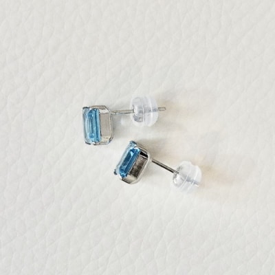 Pt900 ブルートパーズ 一粒石 ピアス スクエアカット 6mm 保証書付 SIA-3233