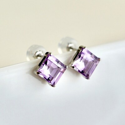 Pt900 アメシスト 一粒石 ピアス スクエアカット 6mm 保証書付 SIA-3321