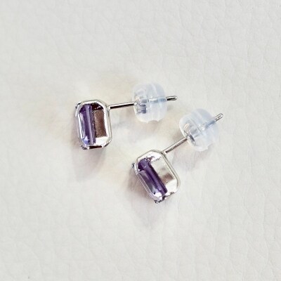 Pt900 アメシスト 一粒石 ピアス スクエアカット 6mm 保証書付 SIA-3321