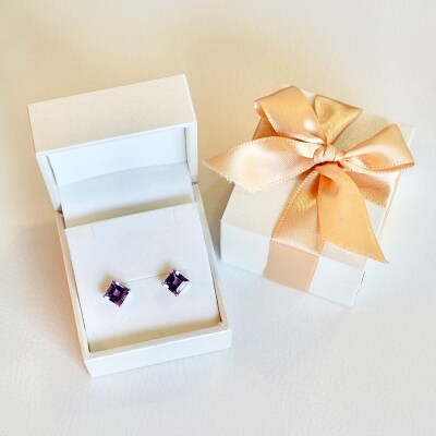 Pt900 アメシスト 一粒石 ピアス スクエアカット 6mm 保証書付 SIA-3321