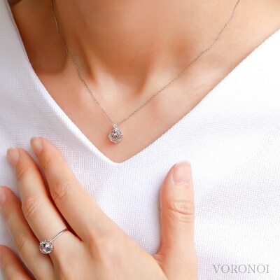 K10WGクリアクォーツフラワーカットダイヤネックレスMINAMOセッティング VO0072PCQ