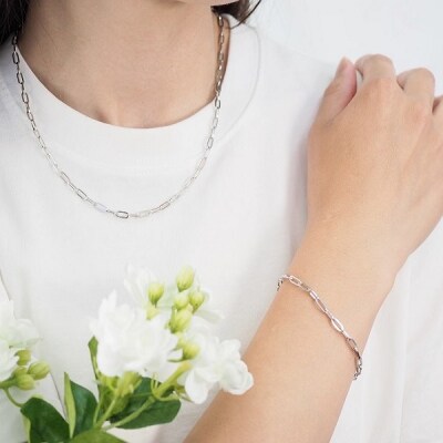 K18/WGコーティング　チェーンネックレス&ブレスレット P3150/P3041