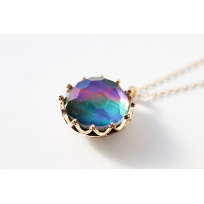 【和の彩 wanoiro】K10 イエローゴールド 螺鈿水晶ネックレス 紫陽花色 659-837