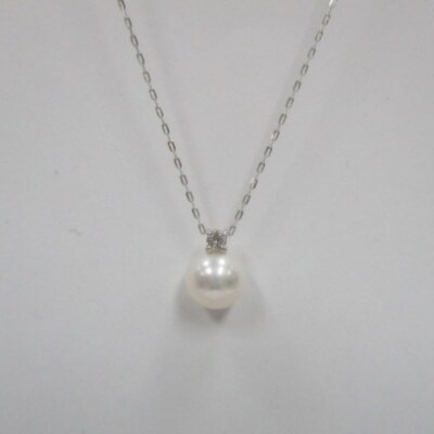 K18WG　あこや真珠(7-7.5mm珠)ダイヤモンド(0.05ct) ペンダント(20)