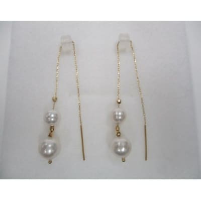 K18YGあこや真珠(7-7.5mm2珠、5.5-6mm2珠)ミラーボール入りチェーンピアス(22)