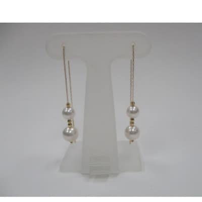 K18YGあこや真珠(7-7.5mm2珠、5.5-6mm2珠)ミラーボール入りチェーンピアス(22)