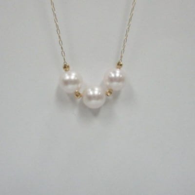 K18　あこや真珠3珠ミラーボール入りスルーペンダント(6)