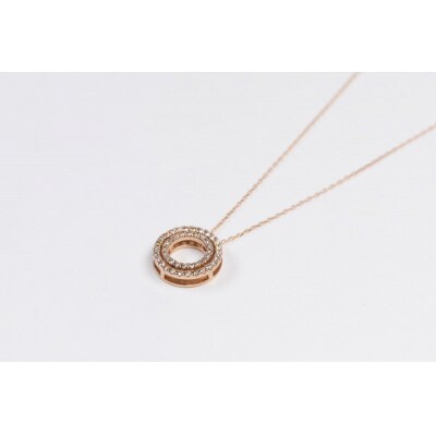 0.3ct K18PG二連サークルネックレス HY-6