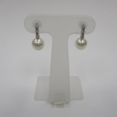 K18WG　あこや真珠(7.5-8mm)ダイヤモンド付ピアス(25)