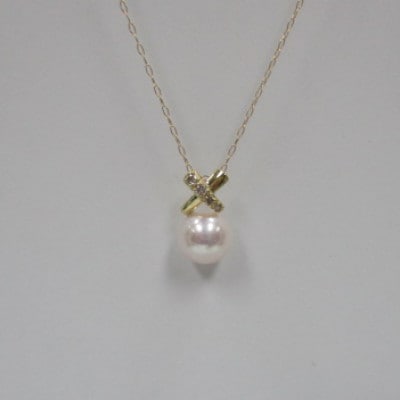 K18YG　あこや真珠(7.5-8mm珠)ダイヤモンド入りペンダント(27)