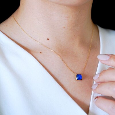 【ジュエリー】K18イエローゴールド ラピスクォーツペンダントネックレス 保証書付 PNA-0361