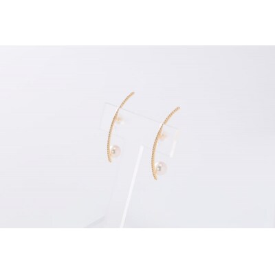 【K18】7.0-7.5mm アコヤ真珠 ダイヤロングピアス/No.118