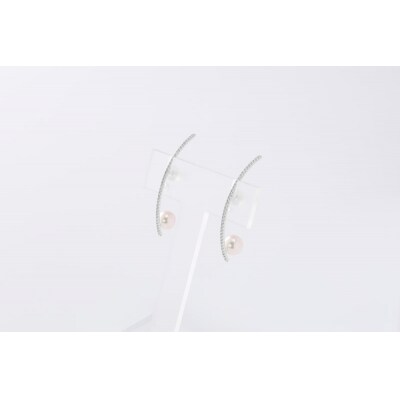【プラチナ】7.0-7.5mm アコヤ真珠 ダイヤロングピアス/No.119
