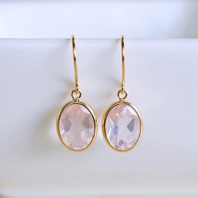 【ジュエリー】K18 イエローゴールド ローズクォーツ シンプル ピアス SIA-8808