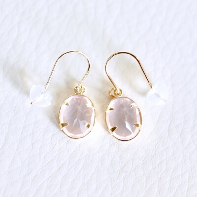 【ジュエリー】K18 イエローゴールド ローズクォーツ シンプル ピアス SIA-8808