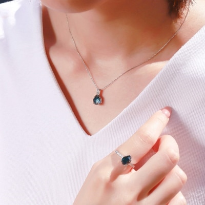 K18WG ロンドンブルートパーズ ローズカット ダイヤモンドネックレス VO0073PK18WG