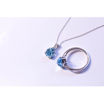 K18WG スイスブル-トパーズ ローズカット ダイヤモンドネックレスVO0073PK18WG