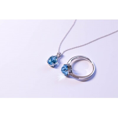 K18WG スイスブル-トパーズ ローズカット ダイヤモンドネックレスVO0073PK18WG