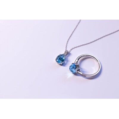 K18WG スイスブル-トパーズ ローズカット ダイヤモンドネックレスVO0073PK18WG