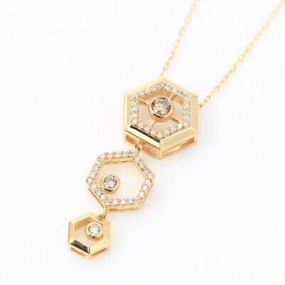 ハニカムペンダントネックレス K18YG 天然ダイヤモンド 0.30ct KFPN23-YG-1