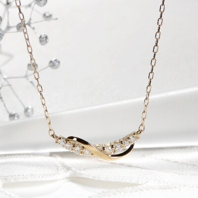 K18YG ダブルプレート ダイヤモンドネックレス(Fph005-1)