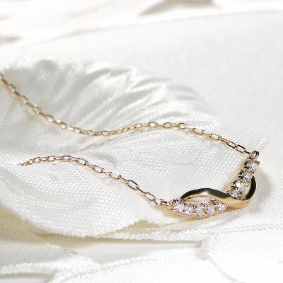 K18YG ダブルプレート ダイヤモンドネックレス(Fph005-1)