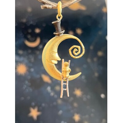 18金/SV三日月に登るゾウのペンダント(9758)