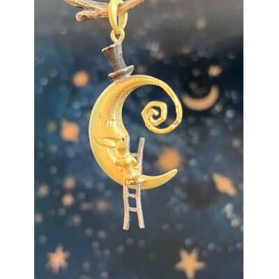 18金/SV三日月に登るゾウのペンダント(9758)