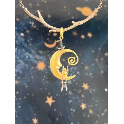 18金/SV三日月に登るゾウのペンダント(9758)