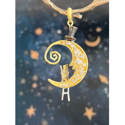 18金/SV三日月に登るゾウのペンダント(9758)