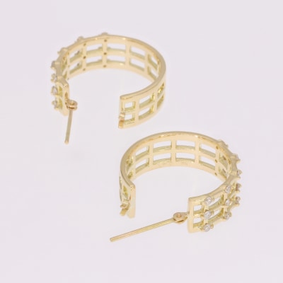 K18YG　透かし模様　ダイヤモンドフープピアス(0.42ct)　EJ-107