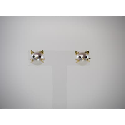 K18 南洋真珠 アニマルモチーフ 【ねこ】 パールピアス　S10mm　AN10PE