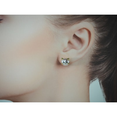 K18 南洋真珠 アニマルモチーフ 【ねこ】 パールピアス　S10mm　AN10PE