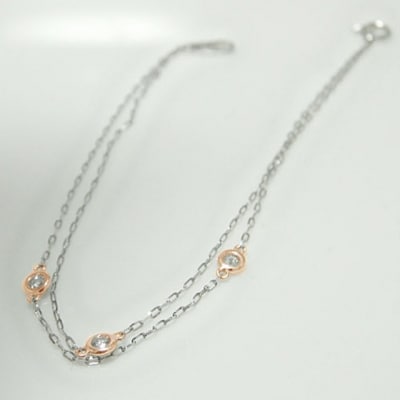 PT850/K18ピンクゴールド ダイヤチェーンブレスレット【28861-4】