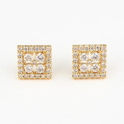K18イエローゴールド&ダイヤモンド スクエアピアス【TE-110】