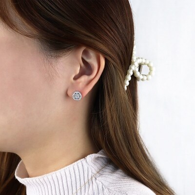 K18ホワイトゴールド&ダイヤモンド サークルモチーフピアス【TE-111】