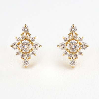 K18イエローゴールド&ダイヤモンド クリスタルモチーフピアス【TE-127】