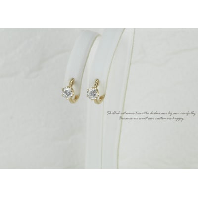 【K18YG】ダイヤモンド 一粒石 フープピアス le1182k18yg