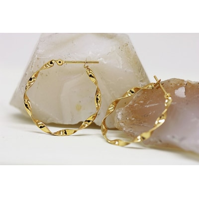 K18 ねじり地金フープピアス 05420【L】