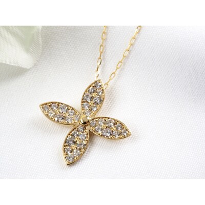 K18YG 0.50ct フラワーダイヤモンドネックレスP3250
