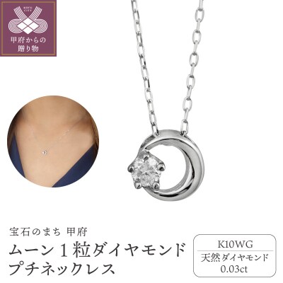 【K10WG】1粒 ダイヤモンド ムーン プチネックレス　J-512