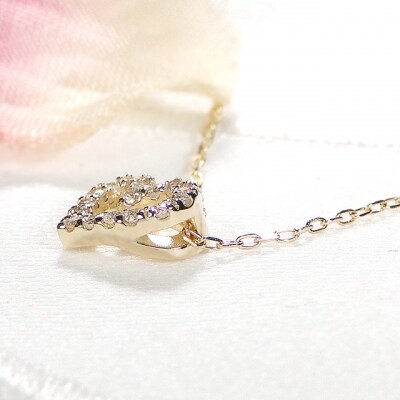 K10YGオープンハートダイヤモンドネックレス (Fph012)