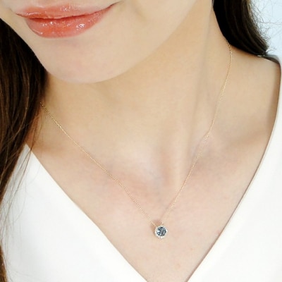 K10YGロンドンブルートパーズ ダイヤモンド ネックレス(Fph015)