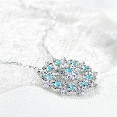 Pt900パライバトルマリン&ダイヤモンド フラワーモチーフネックレス(Fph016)