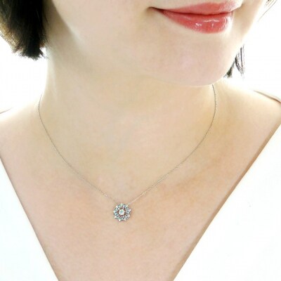 Pt900パライバトルマリン&ダイヤモンド フラワーモチーフネックレス(Fph016)