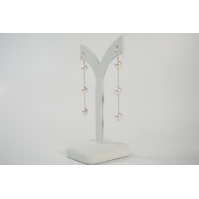 K18 あこや真珠 ロングフックピアス　JE320