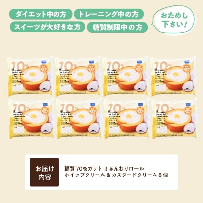 【シャトレーゼ】糖質70%カット!!ふんわりロール ホイップクリーム&カスタードクリーム8個