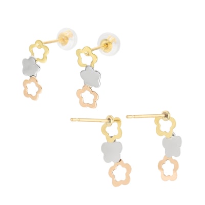 Pt900/K18/K18PG フラワーモチーフピアス(KE-588)