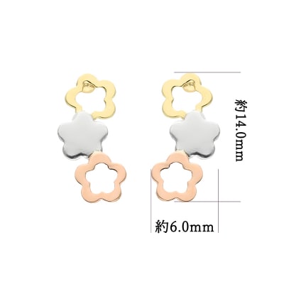 Pt900/K18/K18PG フラワーモチーフピアス(KE-588)