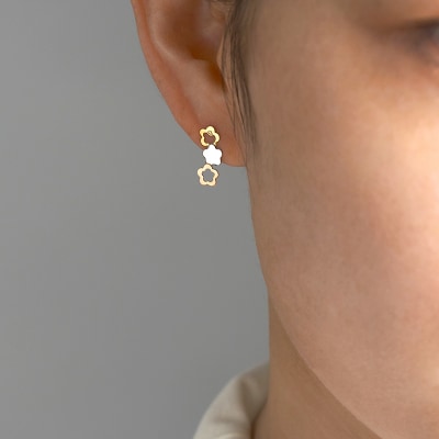 Pt900/K18/K18PG フラワーモチーフピアス(KE-588)